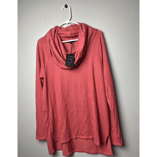 New Gibson Sweatshirt Top Womens Medium Cozy Fleece Convertible Neck Marsala Red