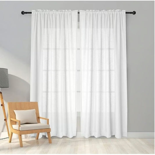 Melodieux White Semi Sheer Curtains for Living Room 52 * 96 - Linen Look