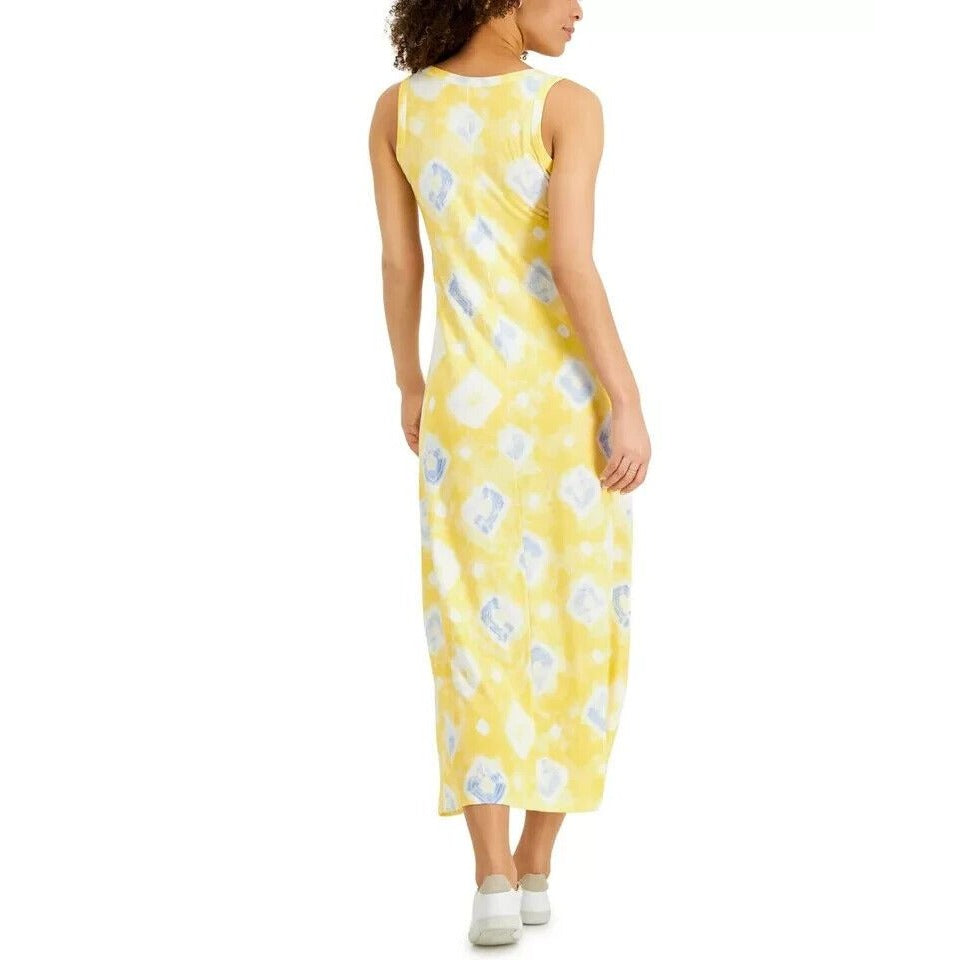 Style & Co (J23-78*) Petite Tie-Dye Knit Jersey Maxi Dress Yellow Sz PXL $59.50