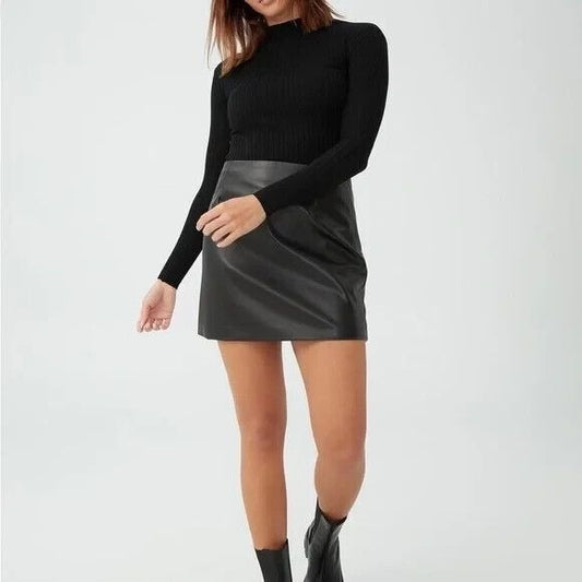 Cotton On Vegan Leather Black Mini Skirt Size XL