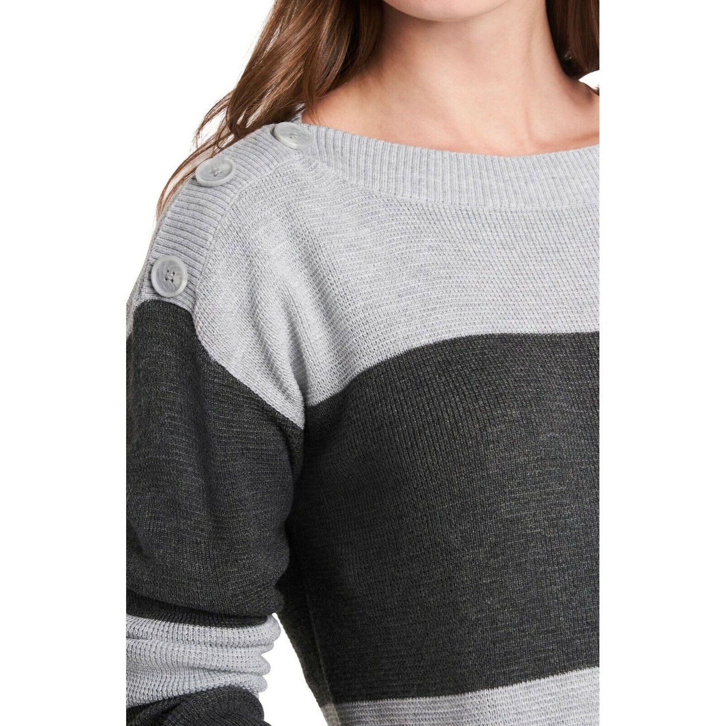 Vince Camuto Women's Button Shoulder Stripe Sweater, Gray, Size XL, $79, NWT