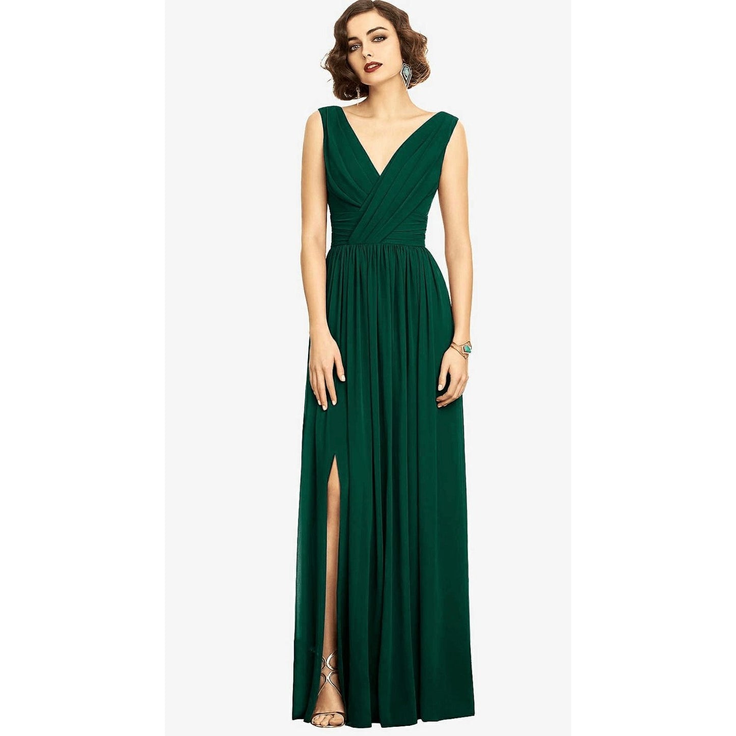 Dessy Collection Sleeveless Draped Maxi Dress with Front Slit Sz 18 Hunter Green