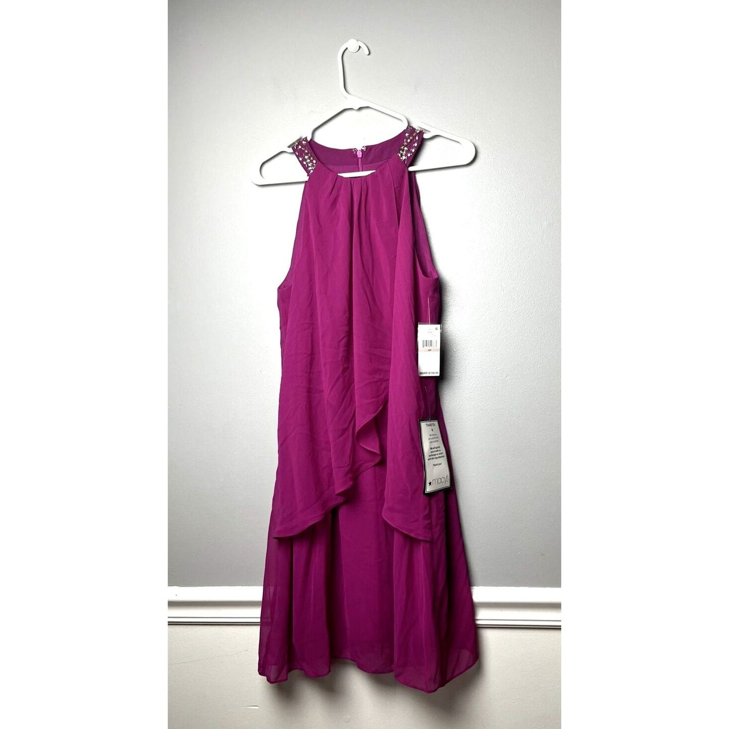 NWT SLNY SL Fashions Chiffon Halter Petite Dress Size 12P Fuchsia Pink