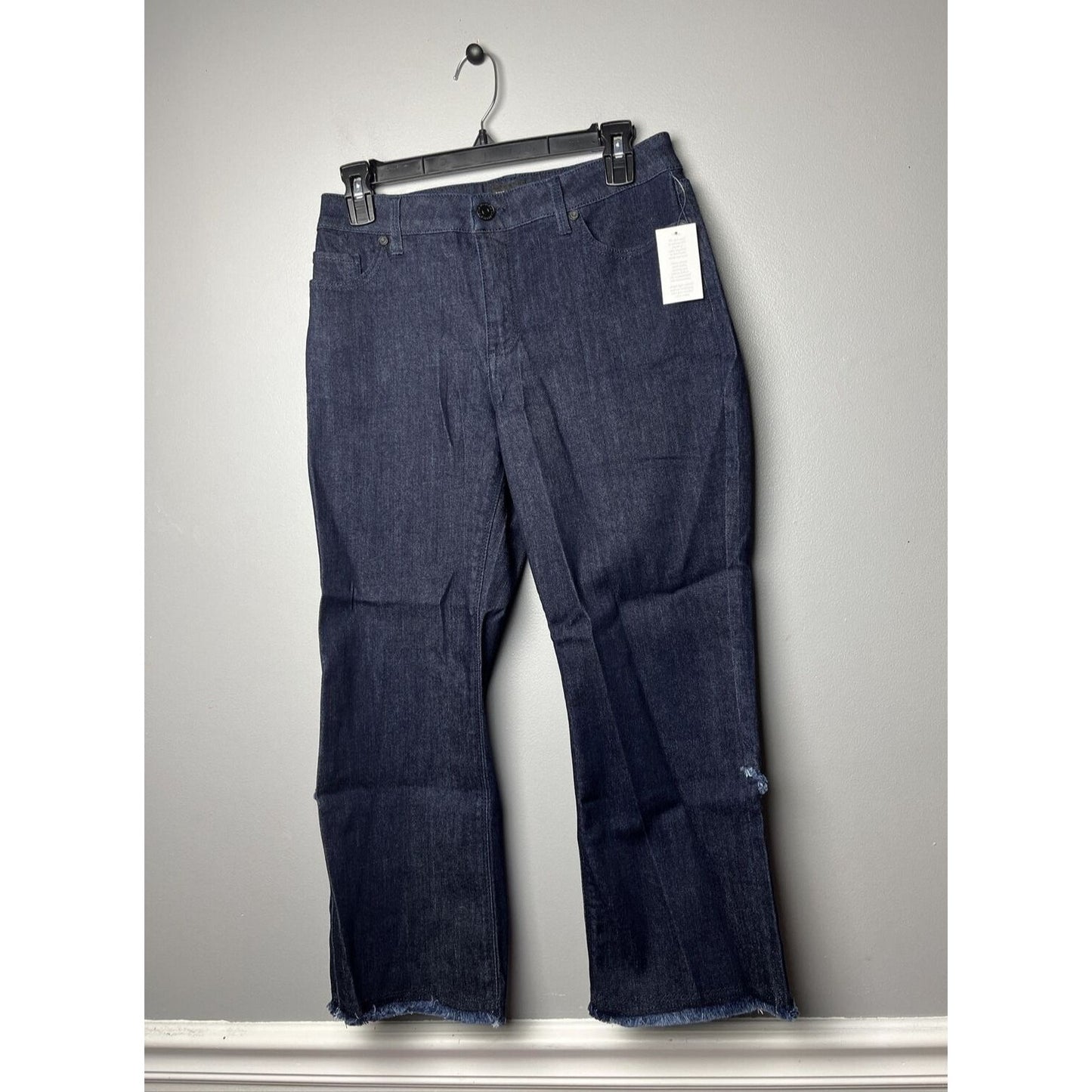 Susan Graver High Stretch Denim Petite Crop Jeans Dark Indigo Size 6P