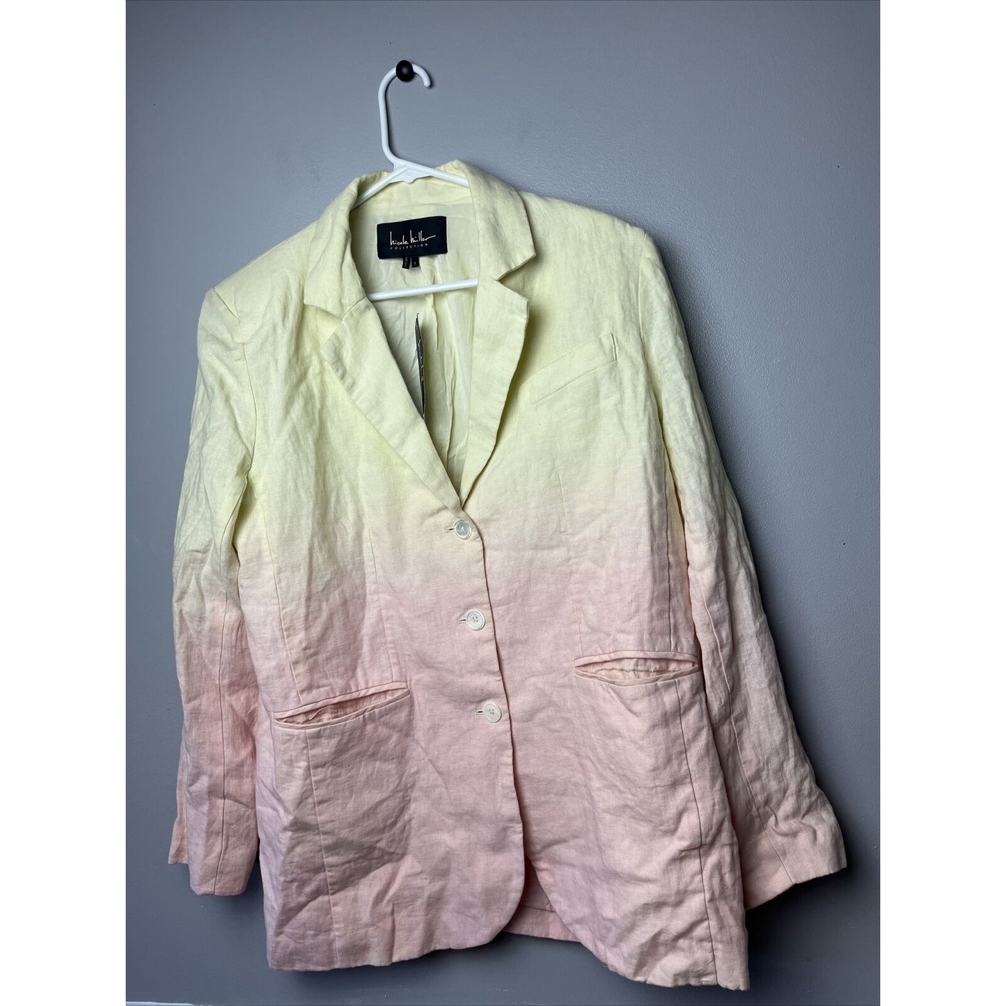 Womens Nicole Miller Oversize Dip Dye Linen Blazer In Pink/yellow Size Small