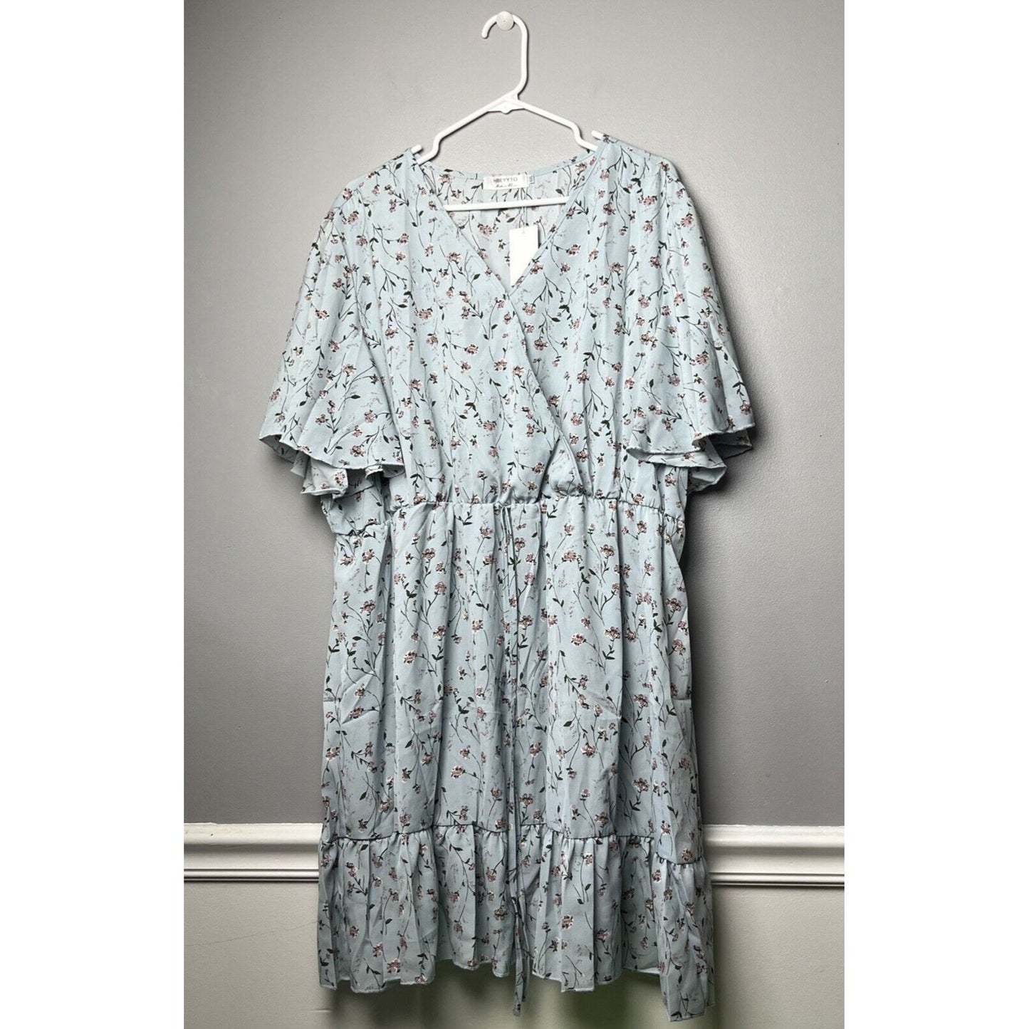 HBEYYTO Womens Floral Flowy V-Neck Babydoll Breezy Dress Size 4XL Mini Bobo