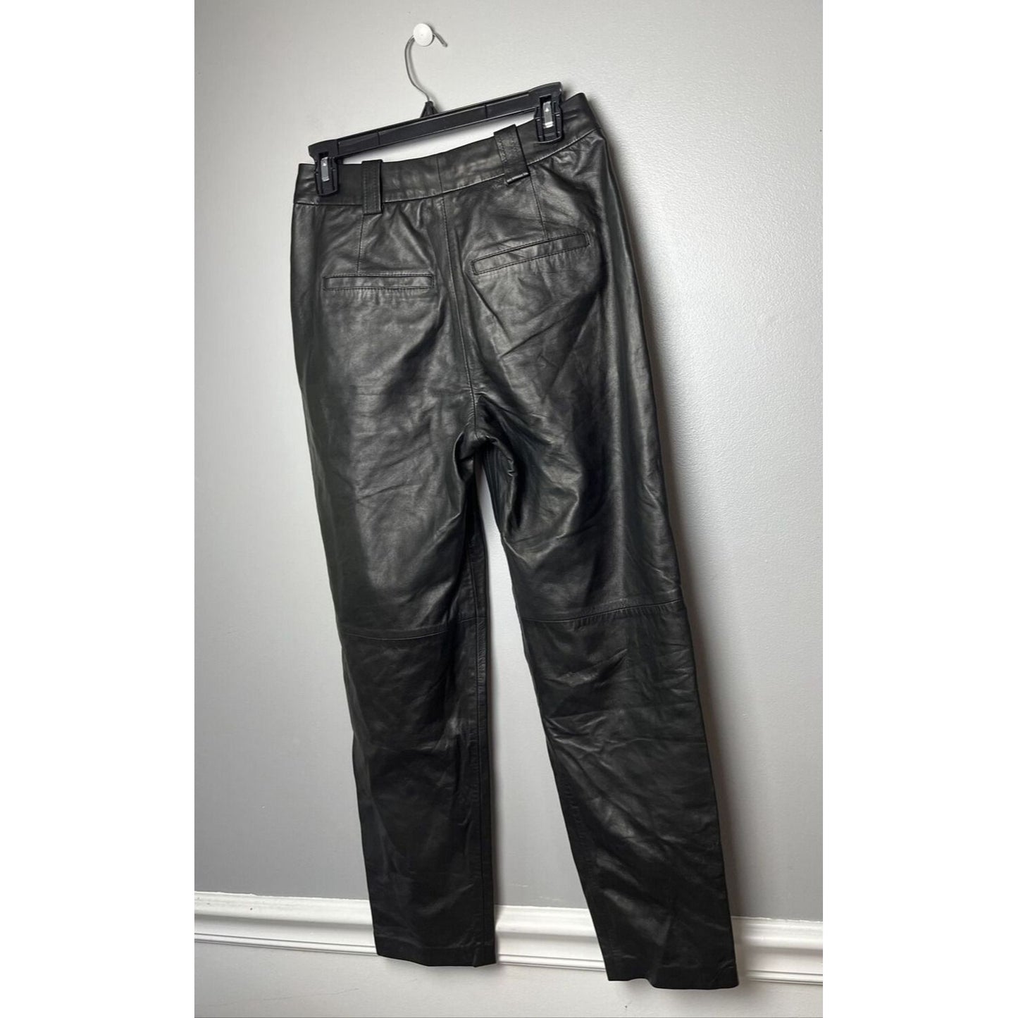 $395 A.L.C Christopher Women's Black Stretch Straight Cut Leather Pants Size 0