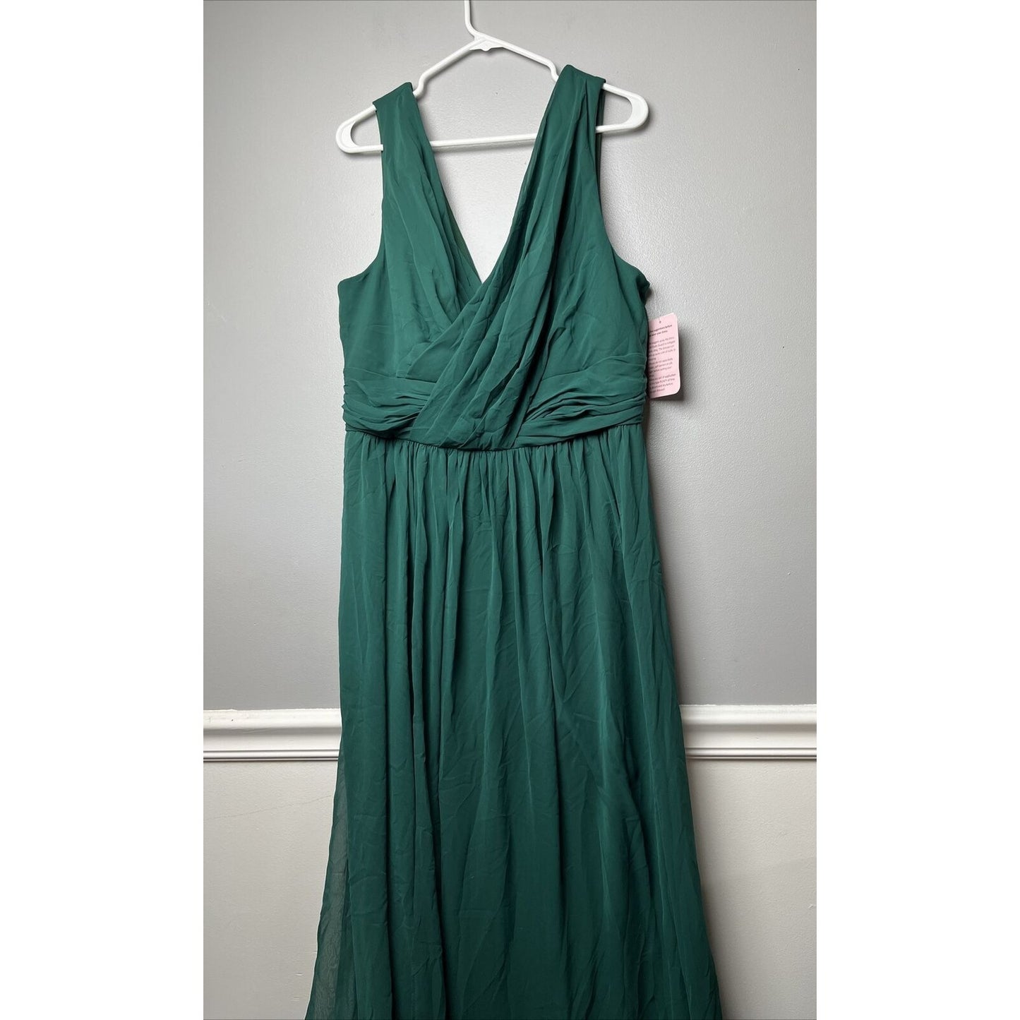 Dessy Collection Sleeveless Draped Maxi Dress with Front Slit Sz 18 Hunter Green