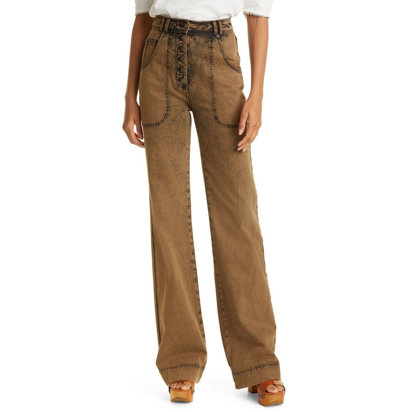 ULLA JOHNSON Women’s Milo High-Waist Flare Jeans Desert Palm Size 10 $425 NEW