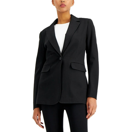 ALFANI Women's Deep Black One-Button Lapel Collar Long-Sleeve Blazer SZ L