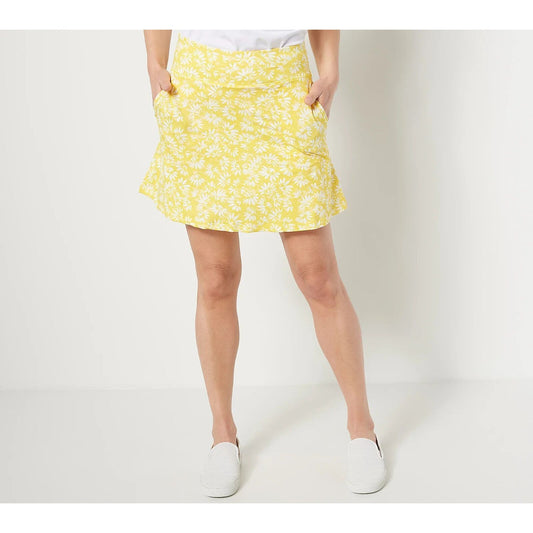 Cuddl Duds Flexwear Skort with Pockets (Yellow Daisy, Size Medium) A393171