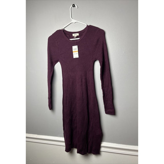 Style & Co Sweater Dress Ribbed Knit A Line Long Sleeve Scoop Neck Burgundy PS