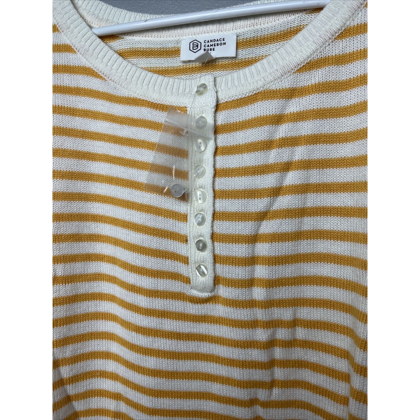 Candace Cameron Bure Soft Boatneck Half Placket Sweater- Amber Stripe, 4X