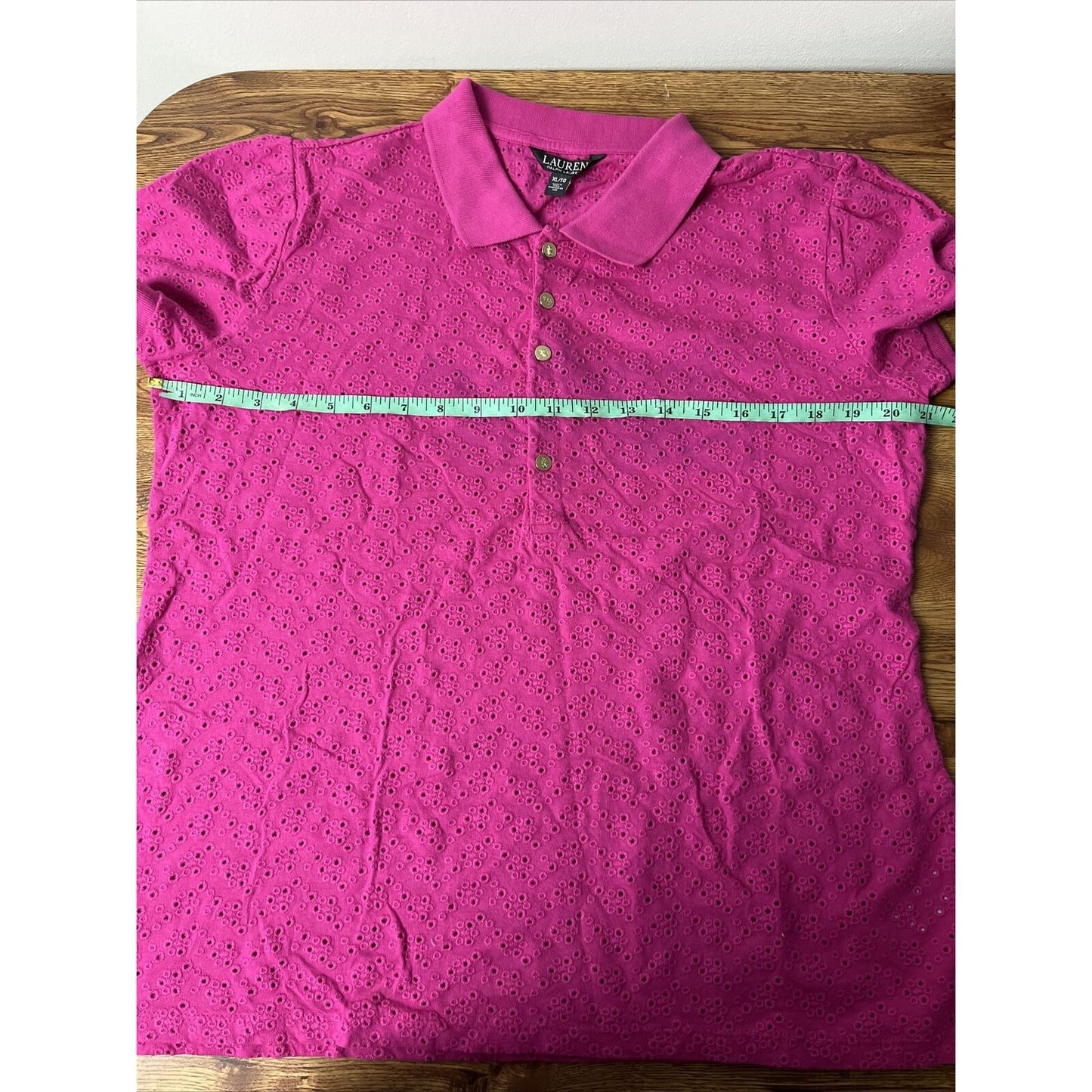 Lauren Ralph Lauren Womens Pink Eyelet Polo Top Shirt Size XL