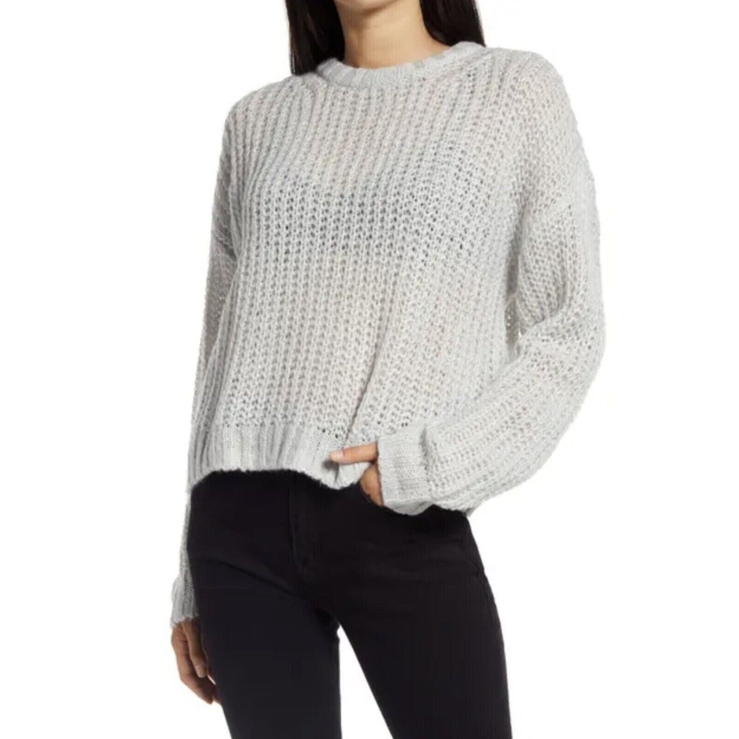 Socialite Women’s Loose Stitch Crewneck Pullover Sweater Gray Medium NWT N1154