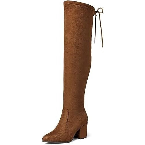 DREAM PAIRS Women’s Thigh High Boots Over the knee Stretch Block Heel Long Boots