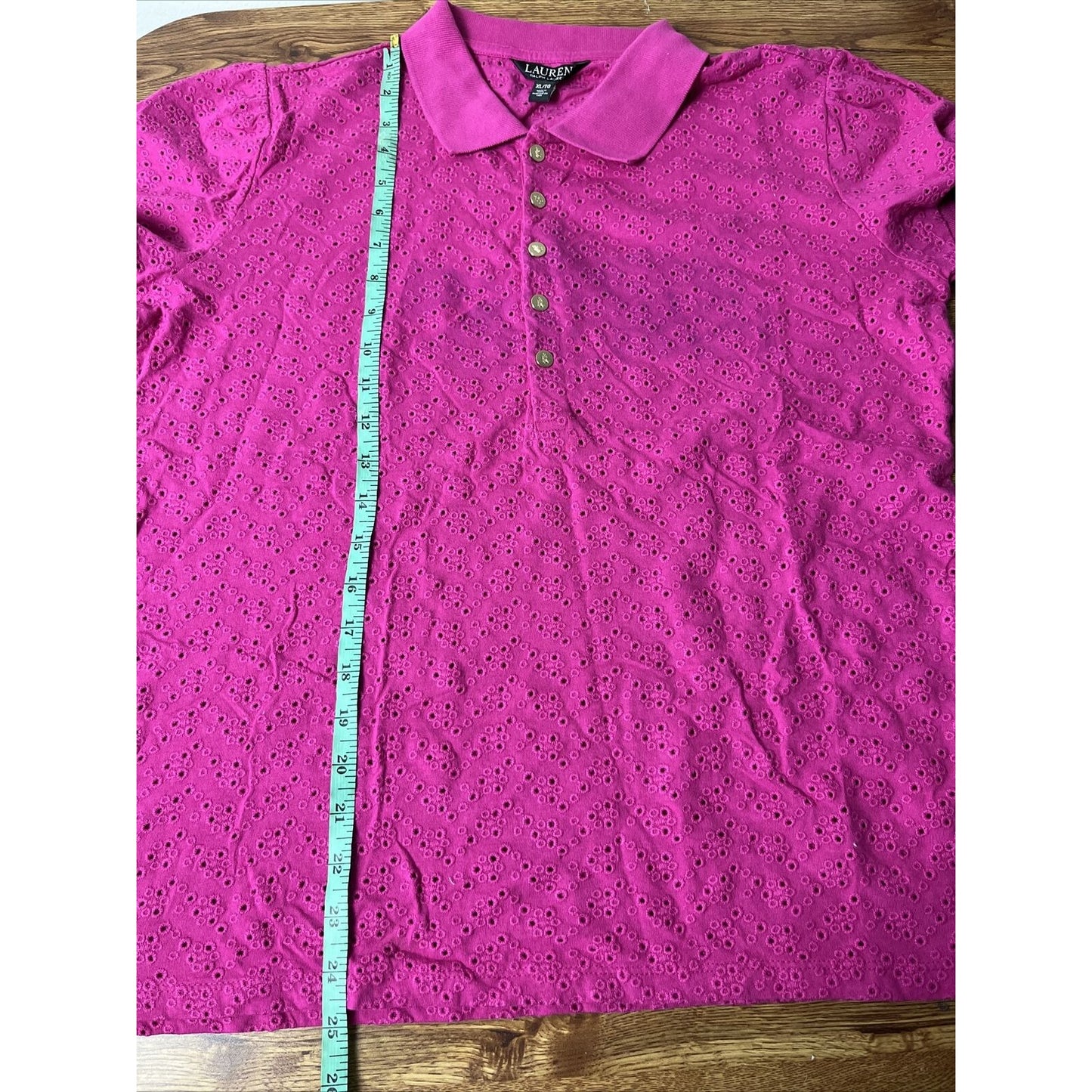 Lauren Ralph Lauren Womens Pink Eyelet Polo Top Shirt Size XL