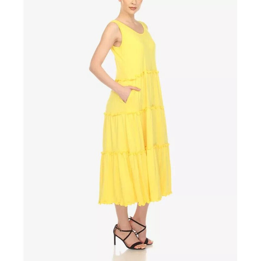 White Mark Women's Scoop Neck Tiered Midi Dress Size L Color Yellow *NWT