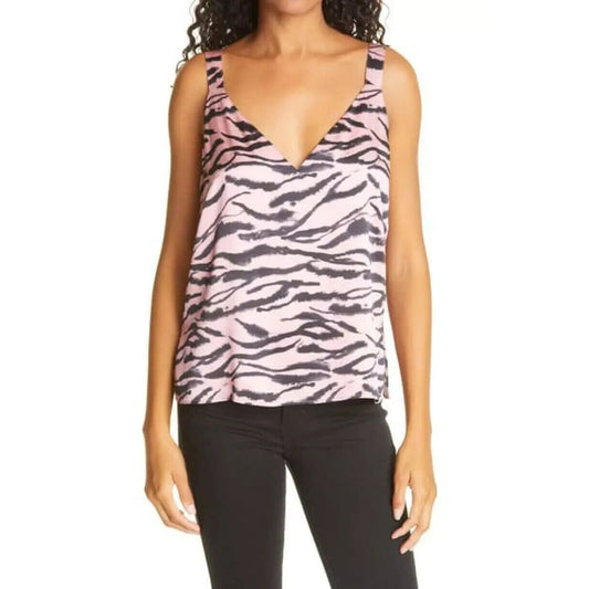 Cami NYC Womens M Pink Black The Diane Prism Zebra Silk Tank Top Blouse V Neck