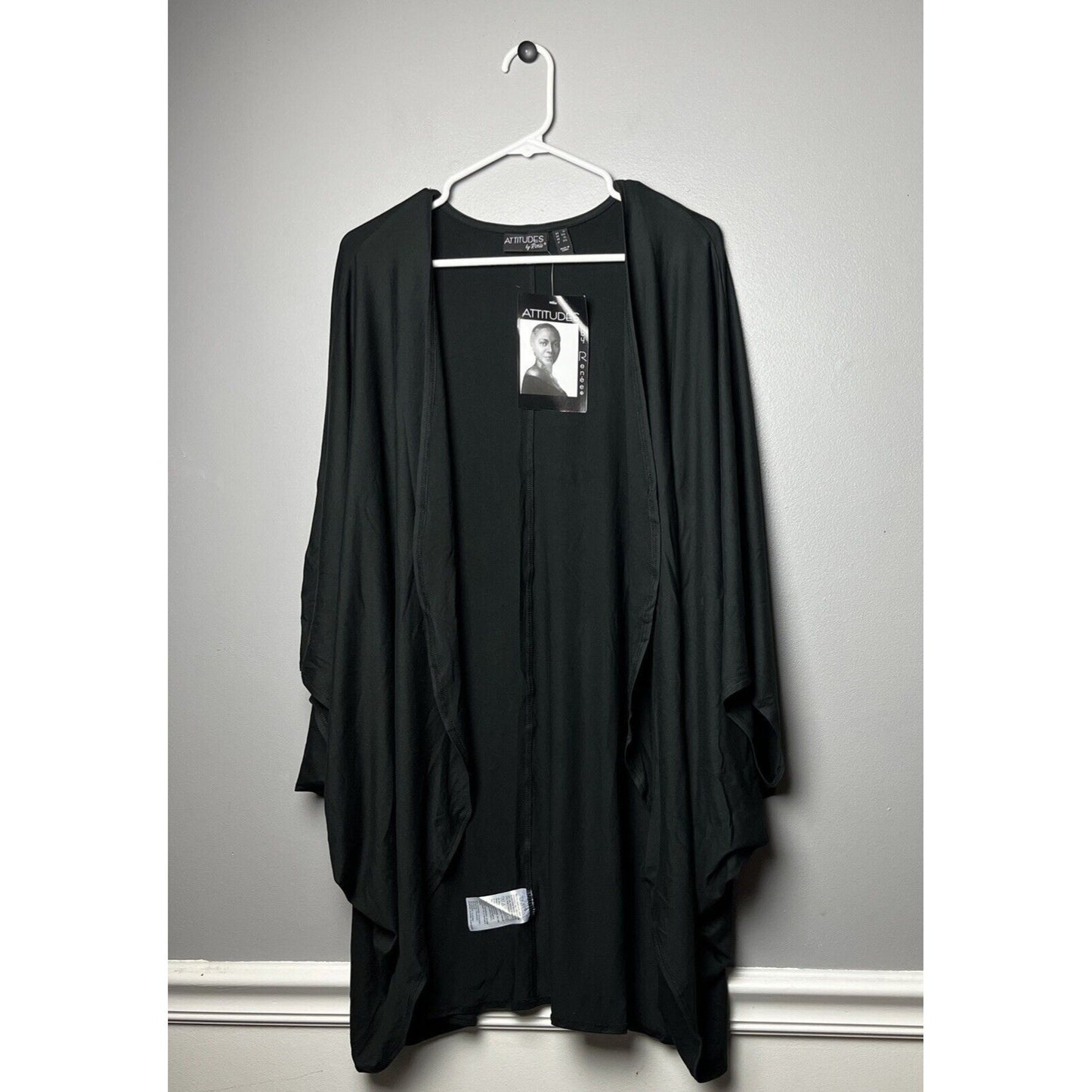 Attitudes By Renee Yummy Jersey Cocoon Batwing Wrap Shirt Black 1X New