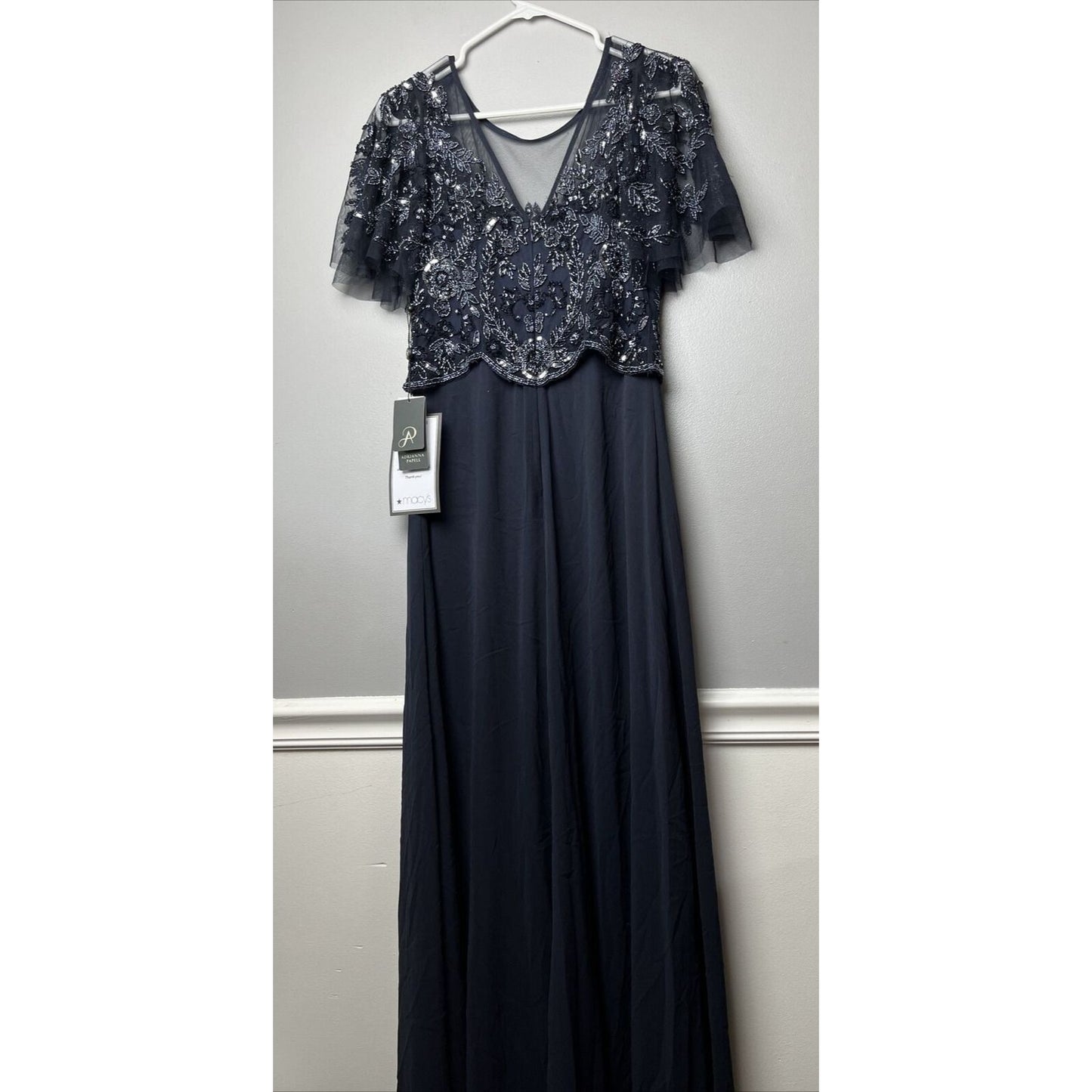 Adrianna Papell Womens Beaded Maxi Special Occasion Evening Dress Gown Size 4