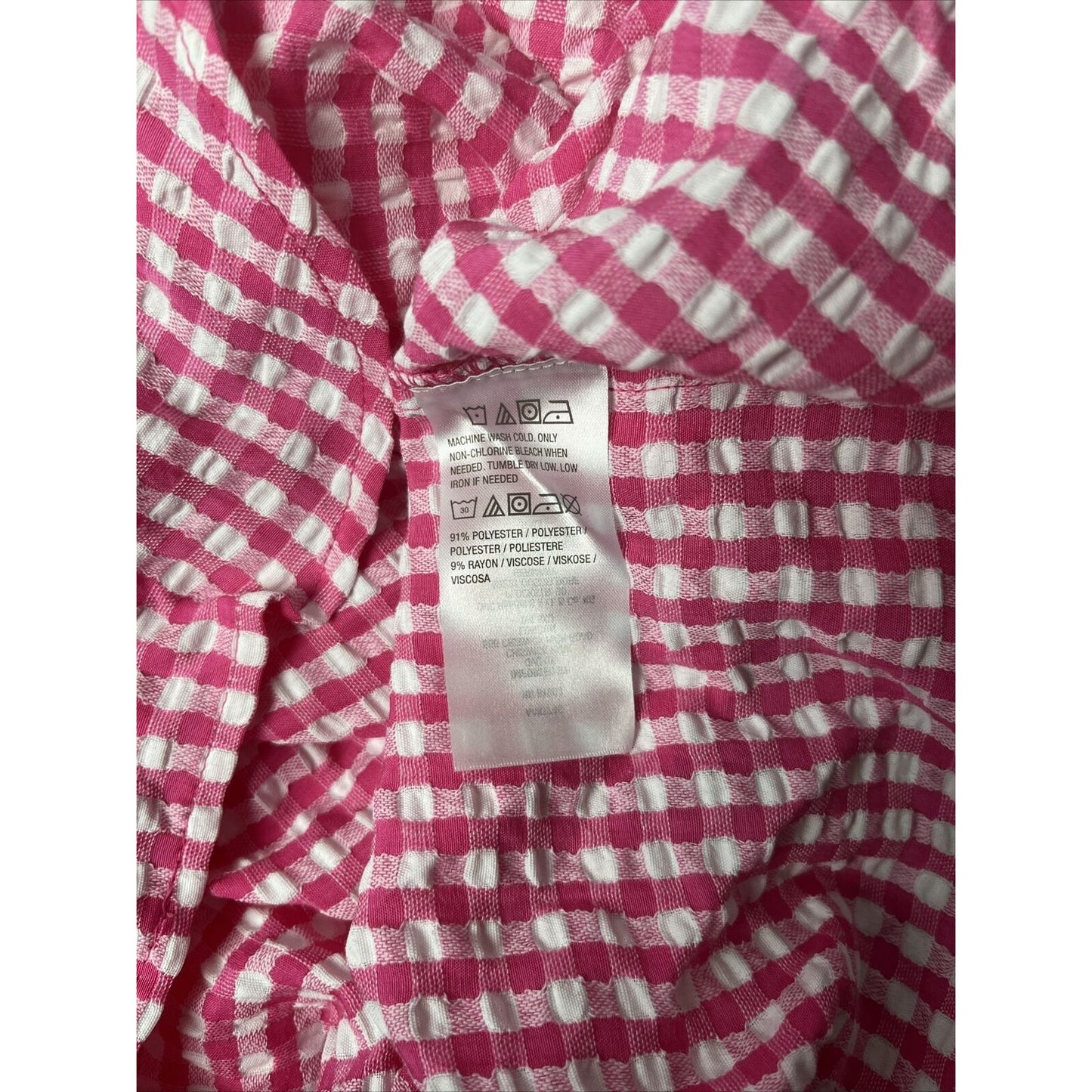 Susan Graver Weekend Yarn Dyed Check W/ Buttons Shirt Pink Size M