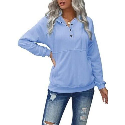 Diukia Women's Casual Drawstring Long Sleeve Blue Color Sweatshirts Size Medium