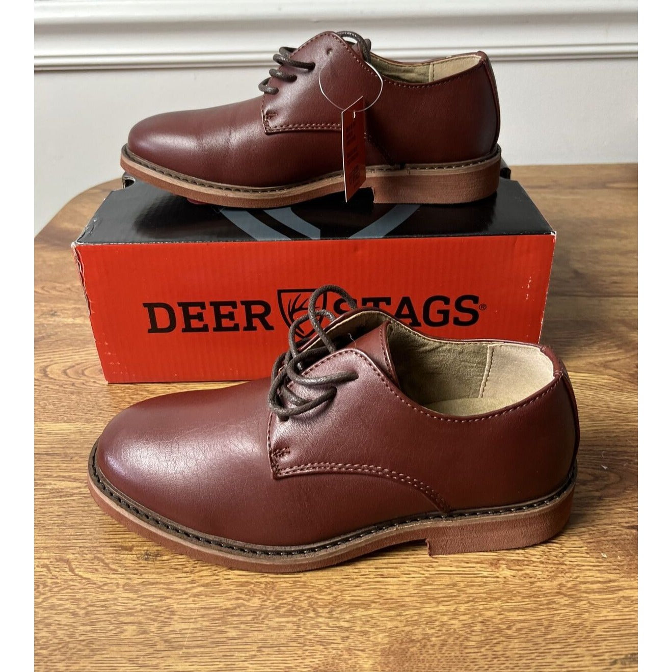 Deer Stags Boy's Denny Oxford dress Shoes Dark Luggage Size 2M Big Kid New