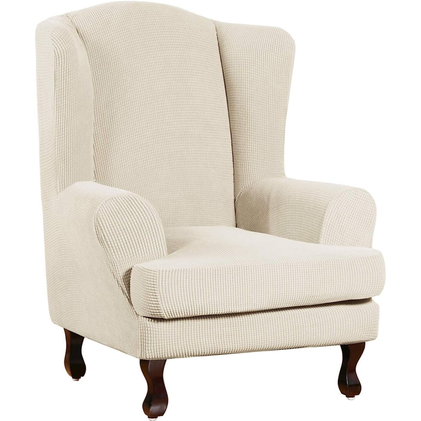 Turquoize Wingback Chair Covers 2 Piece Wing Chair Slipcover Stretch Beige