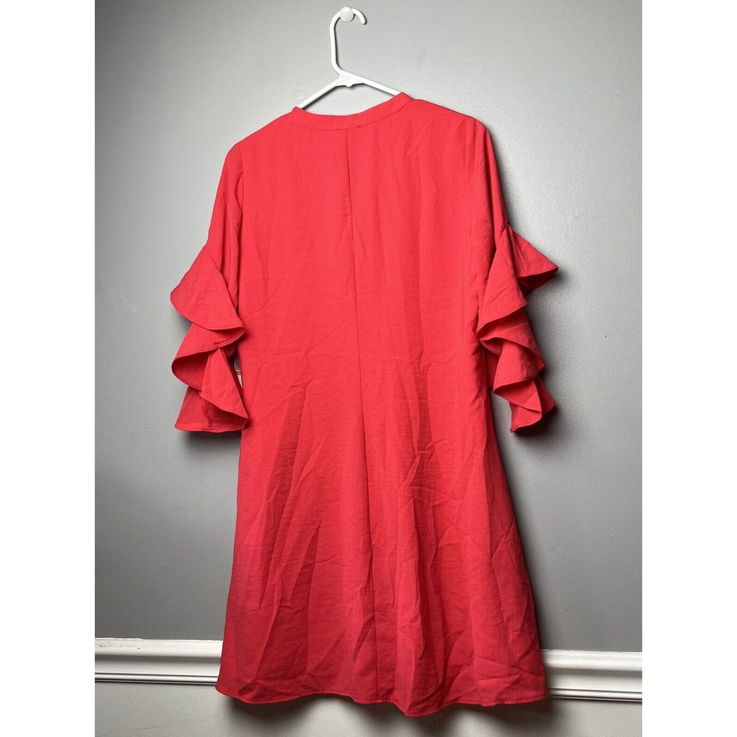 VINCE CAMUTO Womens Red Pintucked Pullover 3/4 Sleeve Split Fit + Flare Dress S