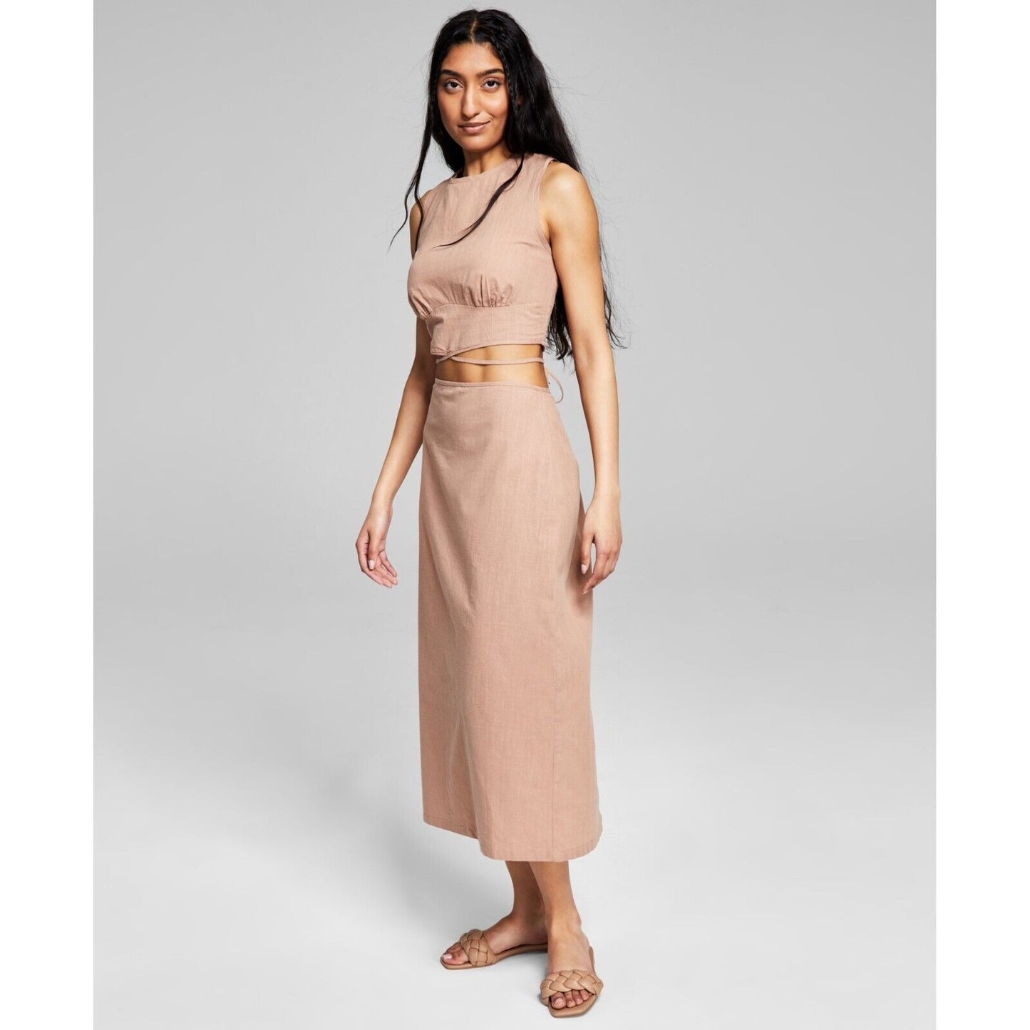 AND Now This Trendy Regular Size Large Side Slit Midi Skirt Almond Brown