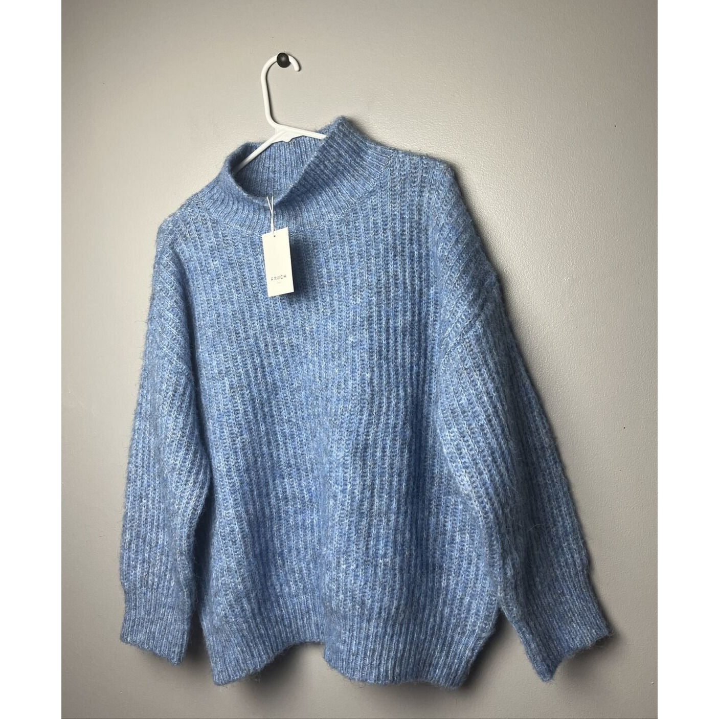 FRNCH Paris NWT Women’s Cable Knit Mock Neck Sweater Heather Blue Size S/M