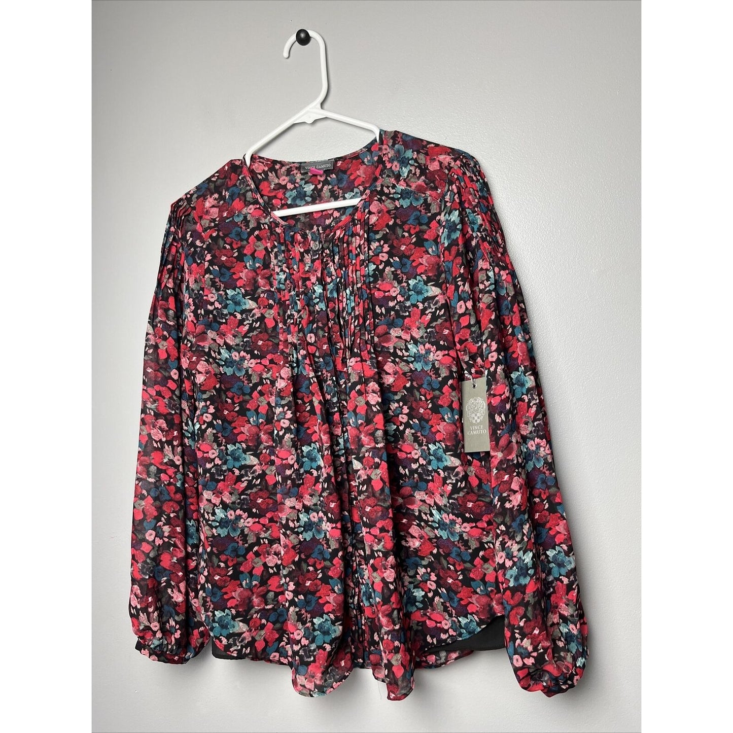 VINCE CAMUTO Womens Floral Print Pleated Blouse Size Small