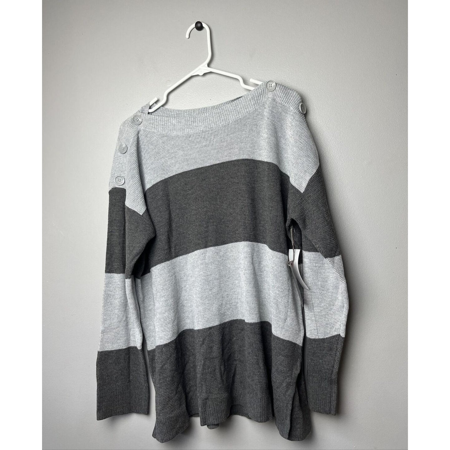 Vince Camuto Women's Button Shoulder Stripe Sweater, Gray, Size XL, $79, NWT