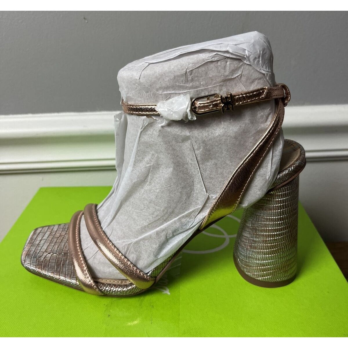 Sam Edelman Kia High Heel Sandals Size 6.5 Rose Gold Ankle Strap $120 MSRP