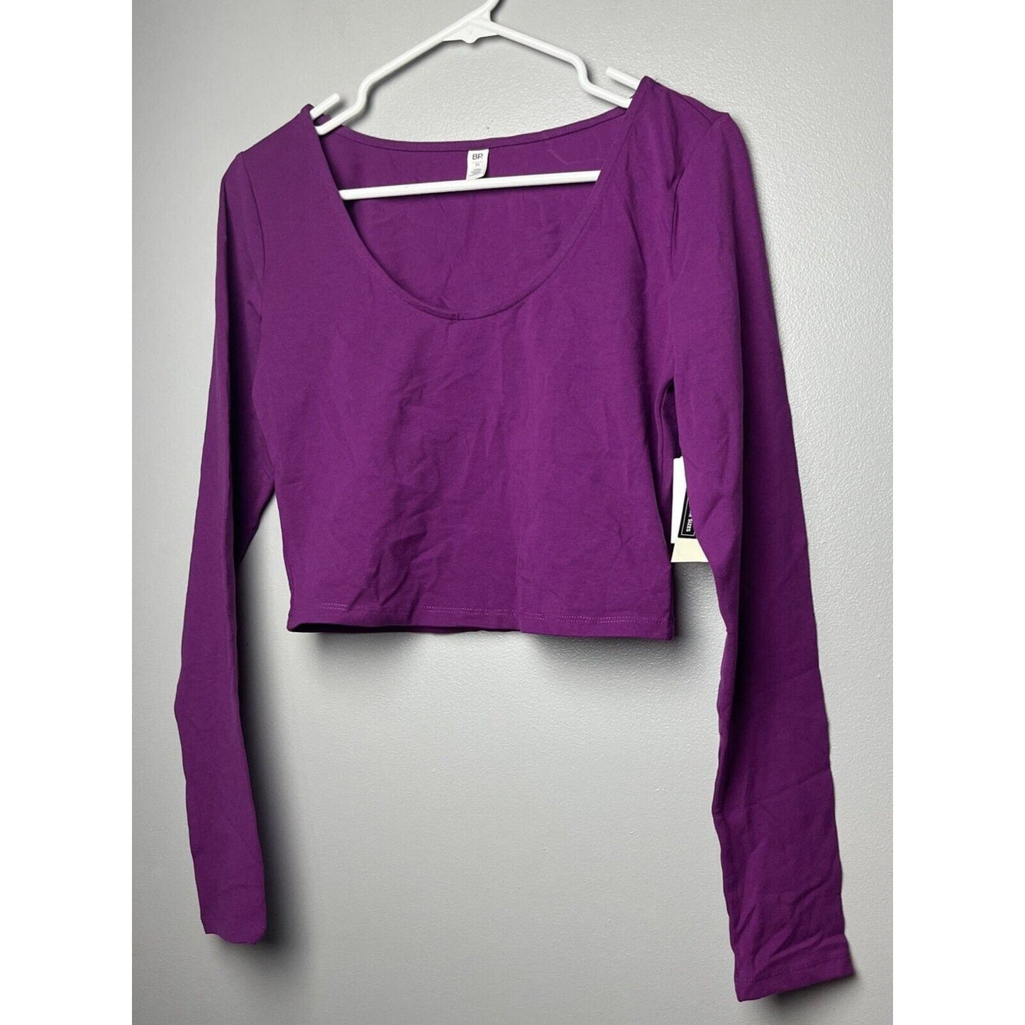 BP. Crop Long Sleeve Scoop Neck T-Shirt in Purple Phlox, Size Medium