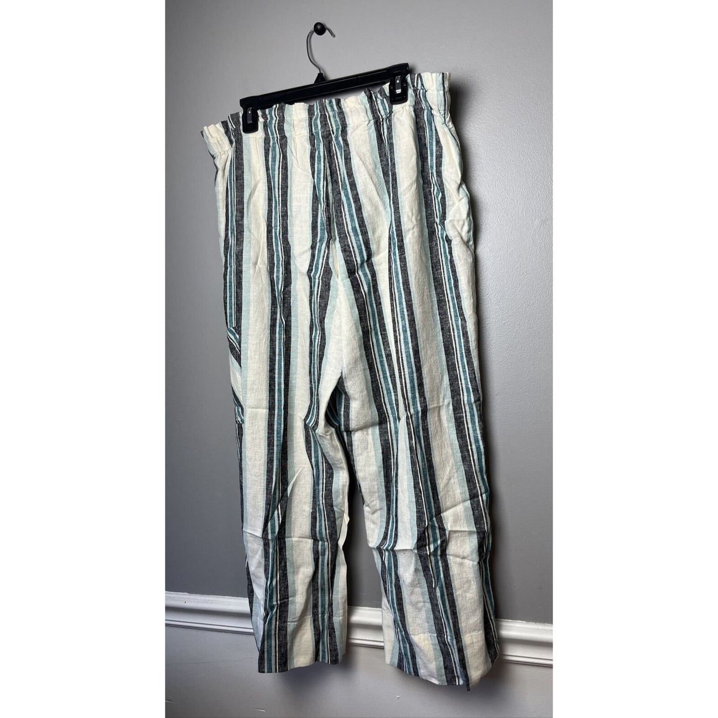 Denim & Co Naturals Reg L Linen Blend Full-Length Pants Blue Multi A394824