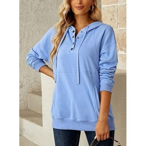 Diukia Women's Casual Drawstring Long Sleeve Blue Color Sweatshirts Size Medium