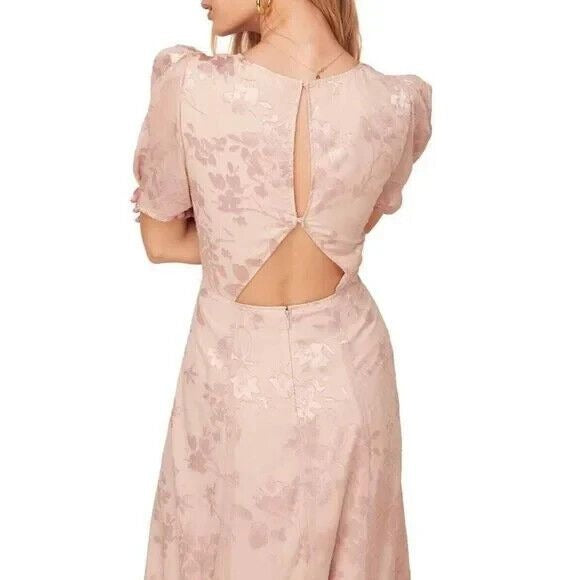 ASTR the Label Puff Sleeve Monarch Midi Dress Size L Pink NWT