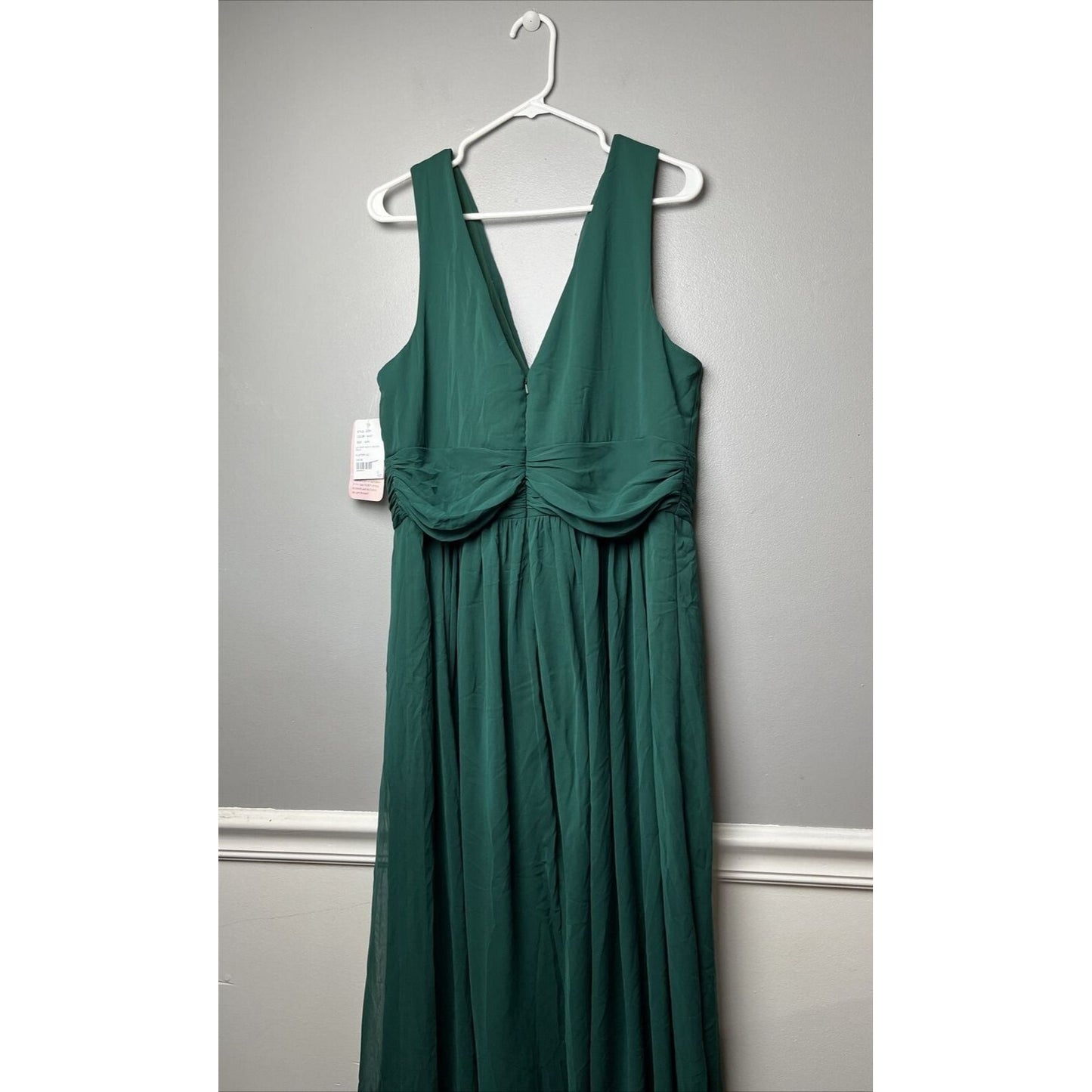 Dessy Collection Sleeveless Draped Maxi Dress with Front Slit Sz 18 Hunter Green