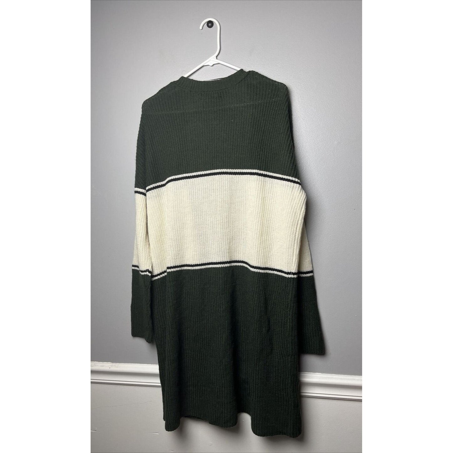 Sanctuary Nordstrom Colorblock Striped Open Front Cardigan Green Cream Size L