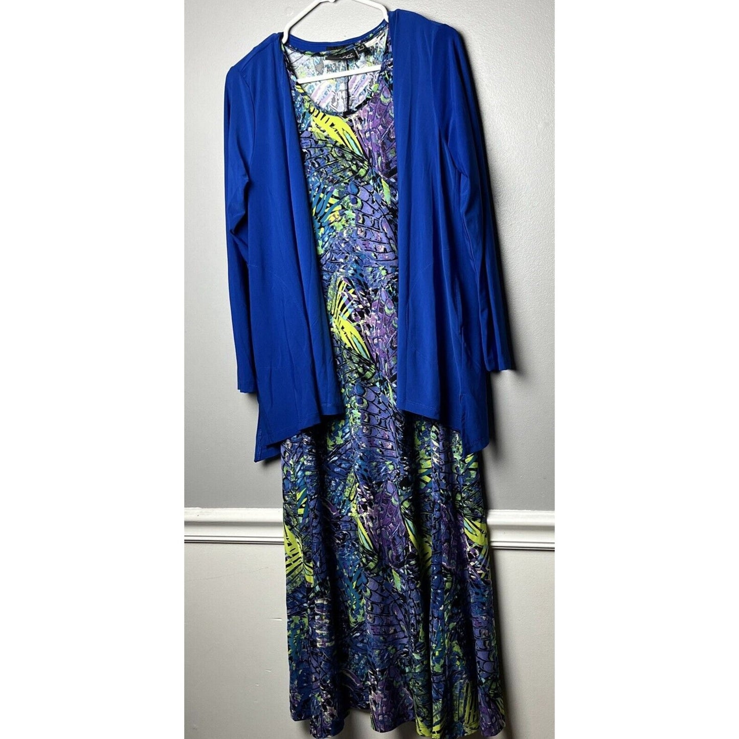 Attitudes by Renee Regular Como Jersey Midi Dress Cardigan Set Blue/Butterfly XS