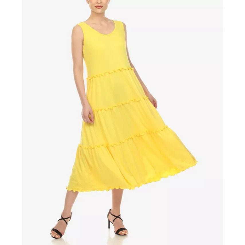 White Mark Women's Scoop Neck Tiered Midi Dress Size L Color Yellow *NWT