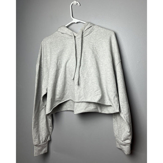 Open Edit Grey Women's Medium Hooded Drawstring Cropped Raw Hem New Sweatshirt