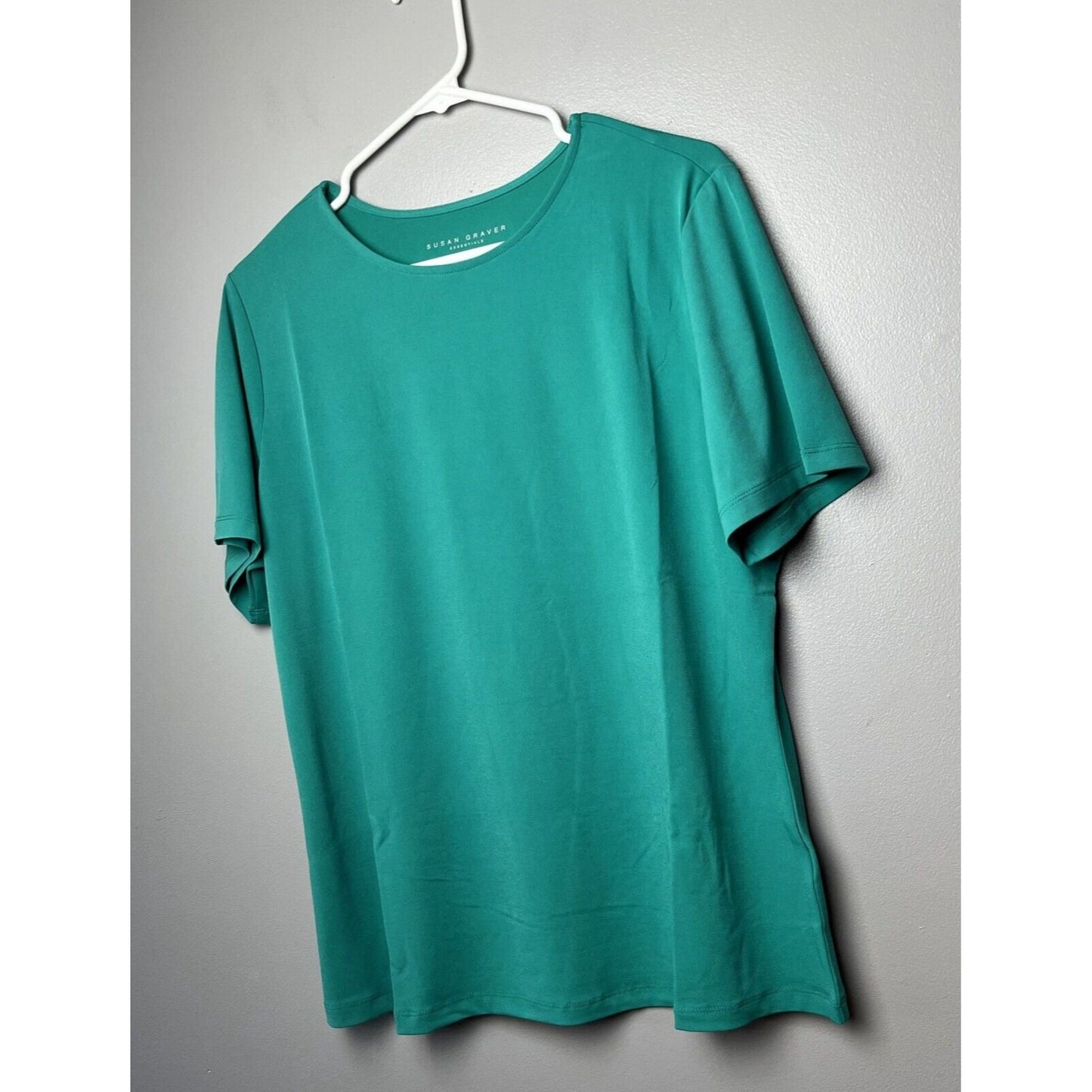 Susan Graver Essentials Liquid Knit Short Sleeve Top (Jade, Large) A213552