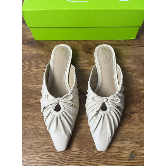 Sam Edelman Womens Julia Ivory Leather Flat Mules Shoes Size 8 Medium