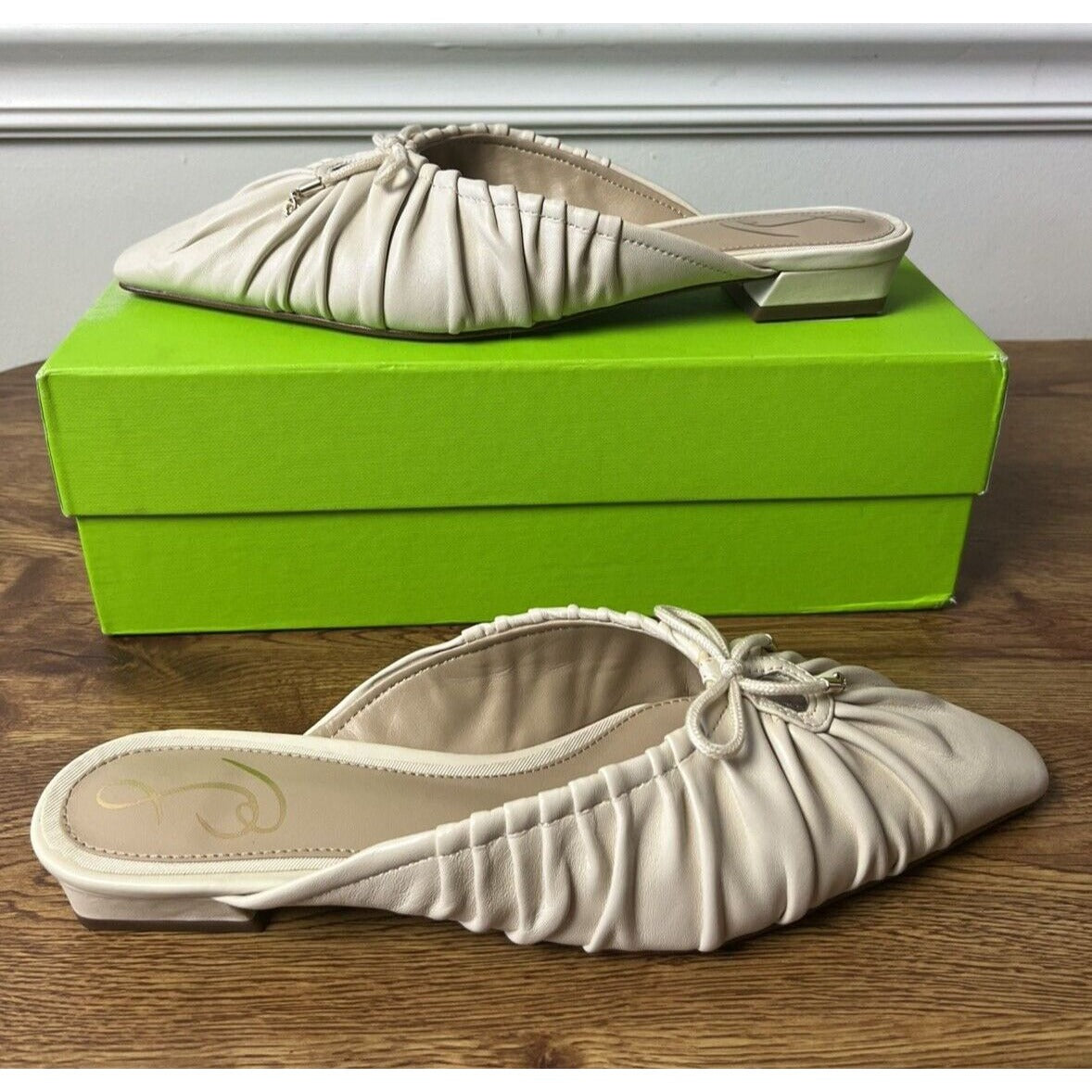 Sam Edelman Womens Julia Ivory Leather Flat Mules Shoes Size 8 Medium