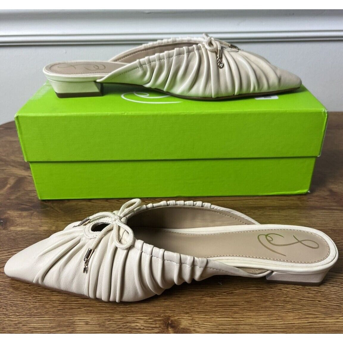 Sam Edelman Womens Julia Ivory Leather Flat Mules Shoes Size 8 Medium