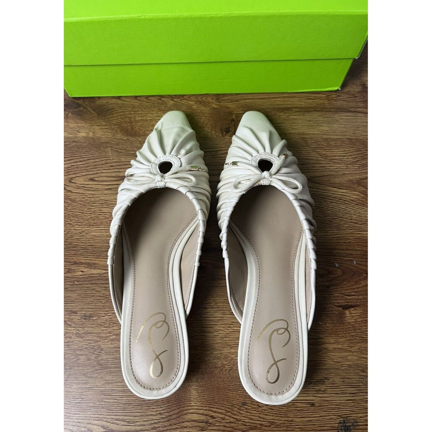 Sam Edelman Womens Julia Ivory Leather Flat Mules Shoes Size 8 Medium