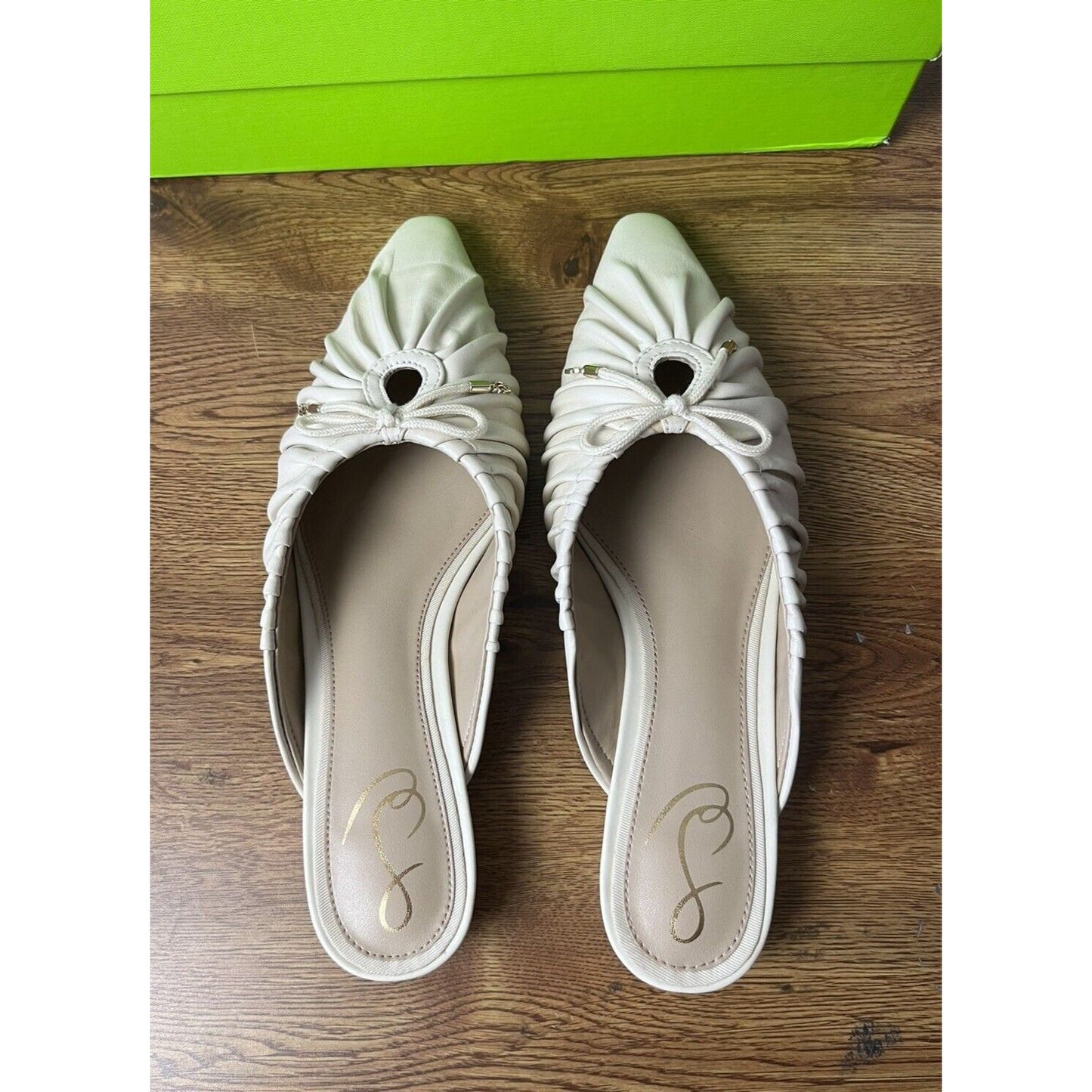 Sam Edelman Womens Julia Ivory Leather Flat Mules Shoes Size 8 Medium